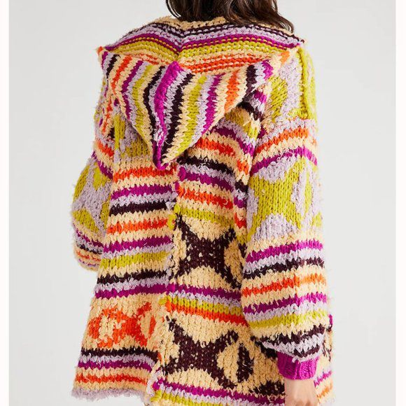 New Free People Peggy Cardigan in Sunshine Orchid Combo - Picture 3 of 7